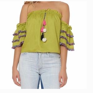 NWT Red Carter Boho Off the Shoulder Fringe/Tassel Top